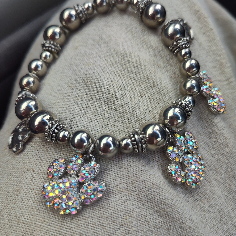 Silver Charm Bracelet with Crystal Accents
